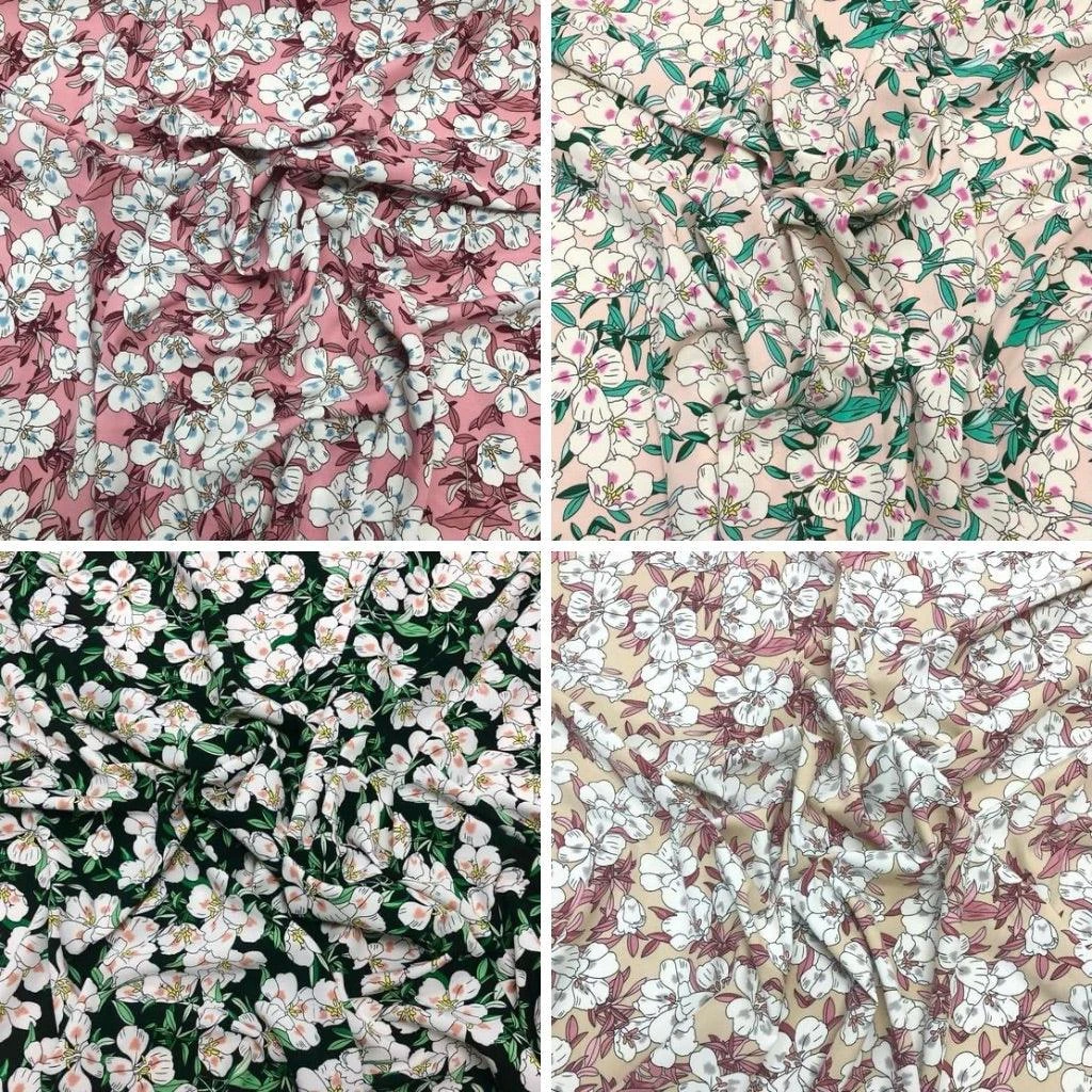 Blushing Cartoon Flowers Crepe Fabric 1 Blushing Cartoon Flowers Crepe Fabric