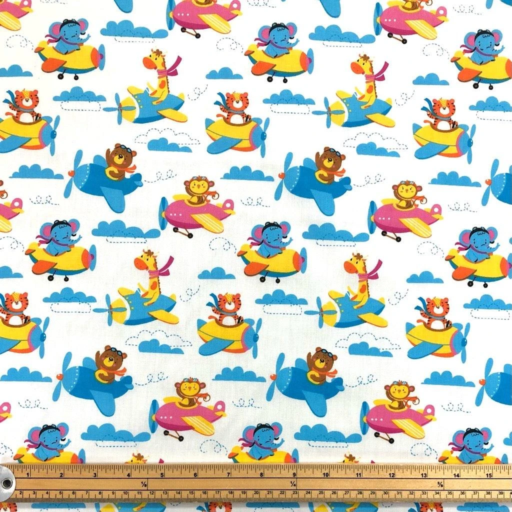 Animals In Aeroplanes Polycotton Fabric 2 Animals In Aeroplanes Polycotton Fabric - Image 2
