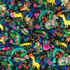 Animal Jungle On Black French Terry Fabric