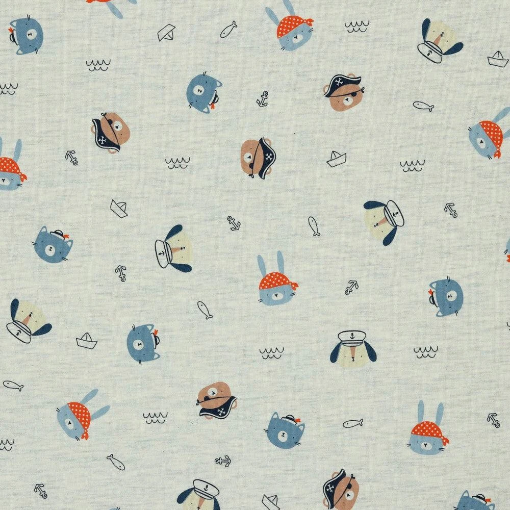 Cute Animal Pirates Cotton Mix Jersey Fabric 3 Cute Animal Pirates Cotton Mix Jersey Fabric - Image 3