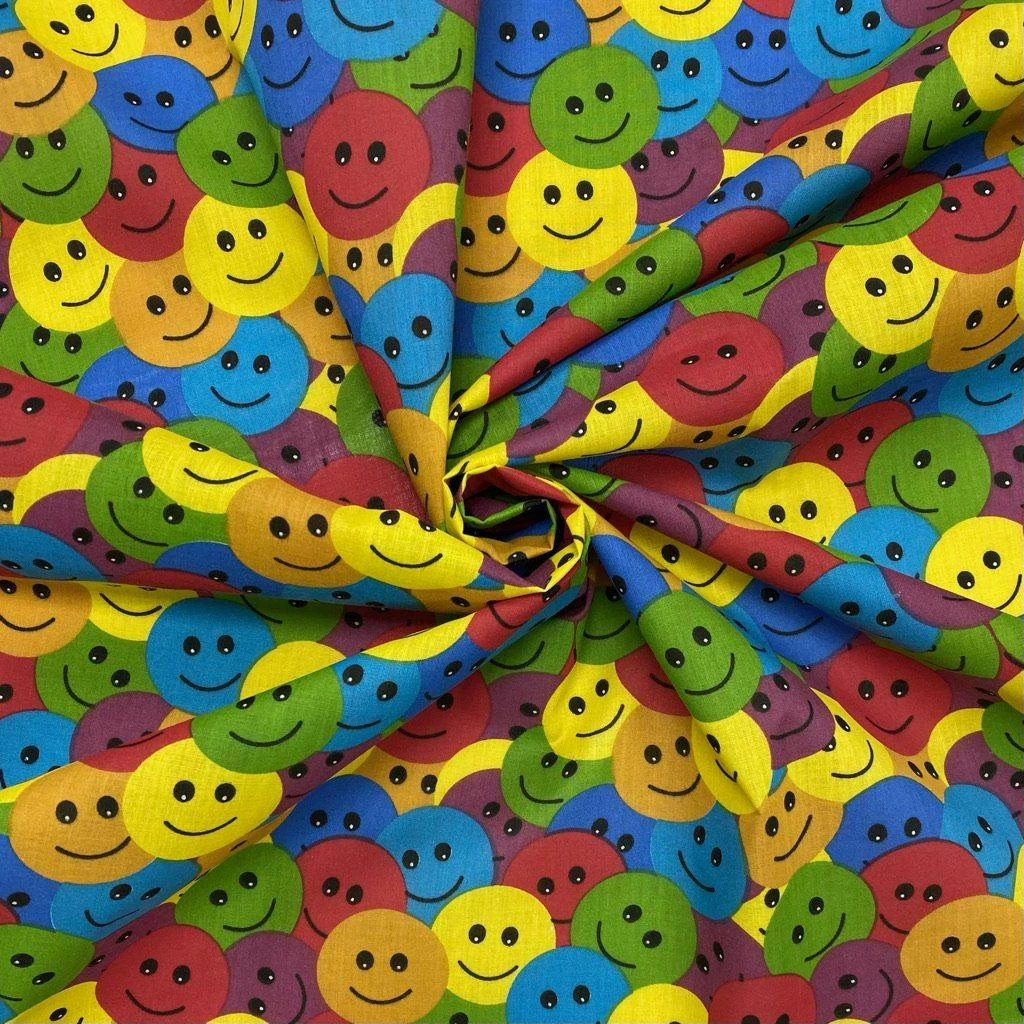 Multicolour Smiley Faces Polycotton Fabric 1 Multicolour Smiley Faces Polycotton Fabric