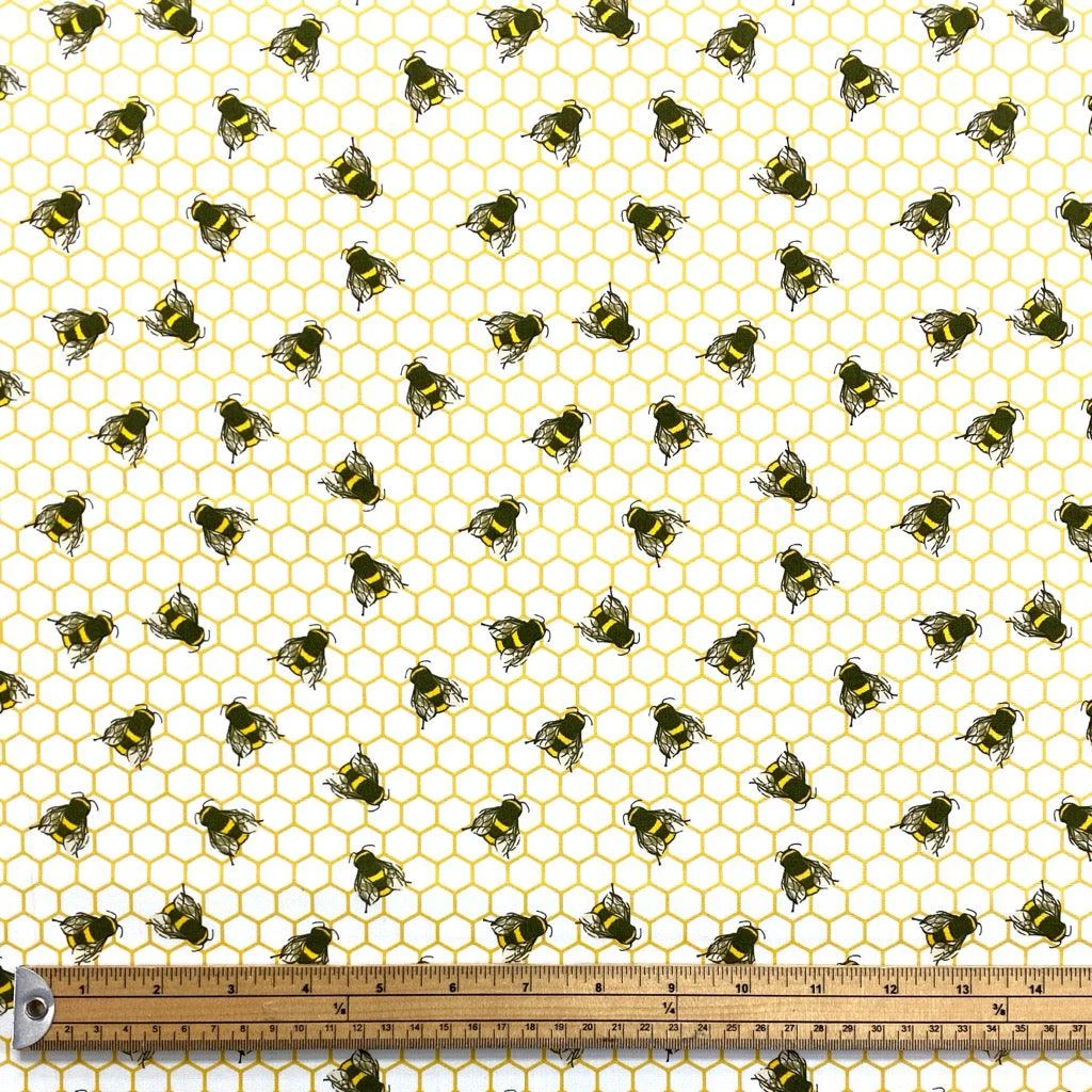 Bees On Honeycomb Rose & Hubble Cotton Poplin Fabric 2 Bees On Honeycomb Rose & Hubble Cotton Poplin Fabric - Image 2