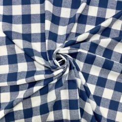 Blue And Ivory Checkered Brushed Cotton Fabric