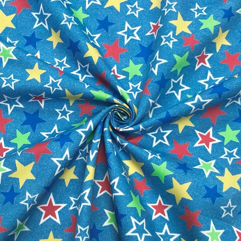Stars On Denim Look Rose & Hubble Cotton Poplin Fabric 3 Stars On Denim Look Rose & Hubble Cotton Poplin Fabric - Image 3