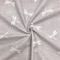 White Dragonfly On Lilac Panama Fabric