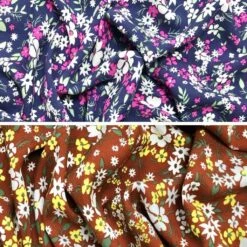 1 White Floral Garden Viscose Challis Fabric