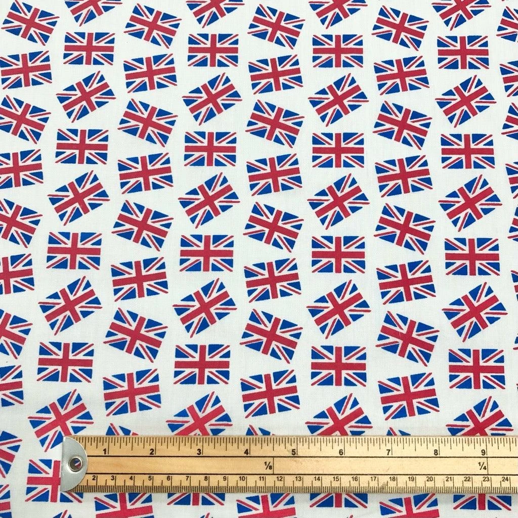 Union Jack Flags On White Polycotton Fabric 2 Union Jack Flags On White Polycotton Fabric - Image 2