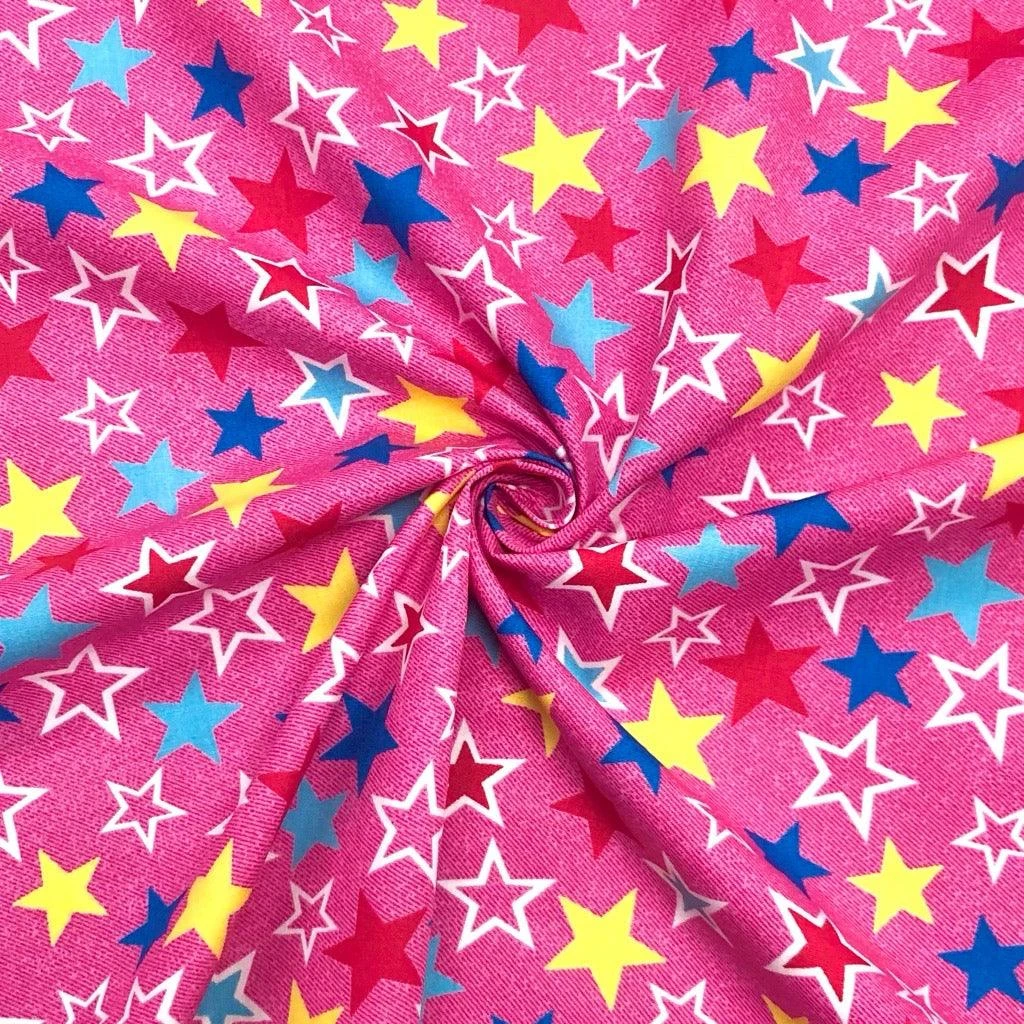 Stars On Denim Look Rose & Hubble Cotton Poplin Fabric 4 Stars On Denim Look Rose & Hubble Cotton Poplin Fabric - Image 4