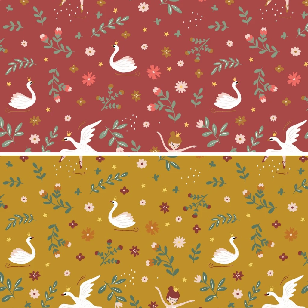 Ballerinas And Swans Organic Sweatshirt Fabric 1 Ballerinas And Swans Organic Sweatshirt Fabric