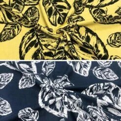 Large Leaves Linen Viscose Fabric