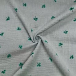 Clovers On Light Grey Double Gauze Fabric