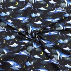 Whales In Space French Terry Fabric