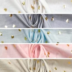 Scattered Hearts Gold Metallic Double Gauze Fabric