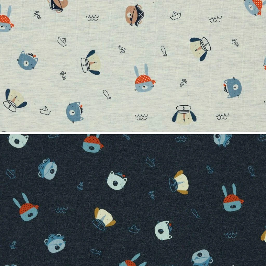 Cute Animal Pirates Cotton Mix Jersey Fabric 1 Cute Animal Pirates Cotton Mix Jersey Fabric