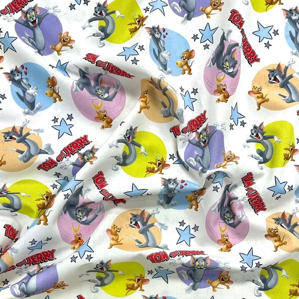 Multicoloured Tom And Jerry Cotton Fabric 1 Multicoloured Tom And Jerry Cotton Fabric