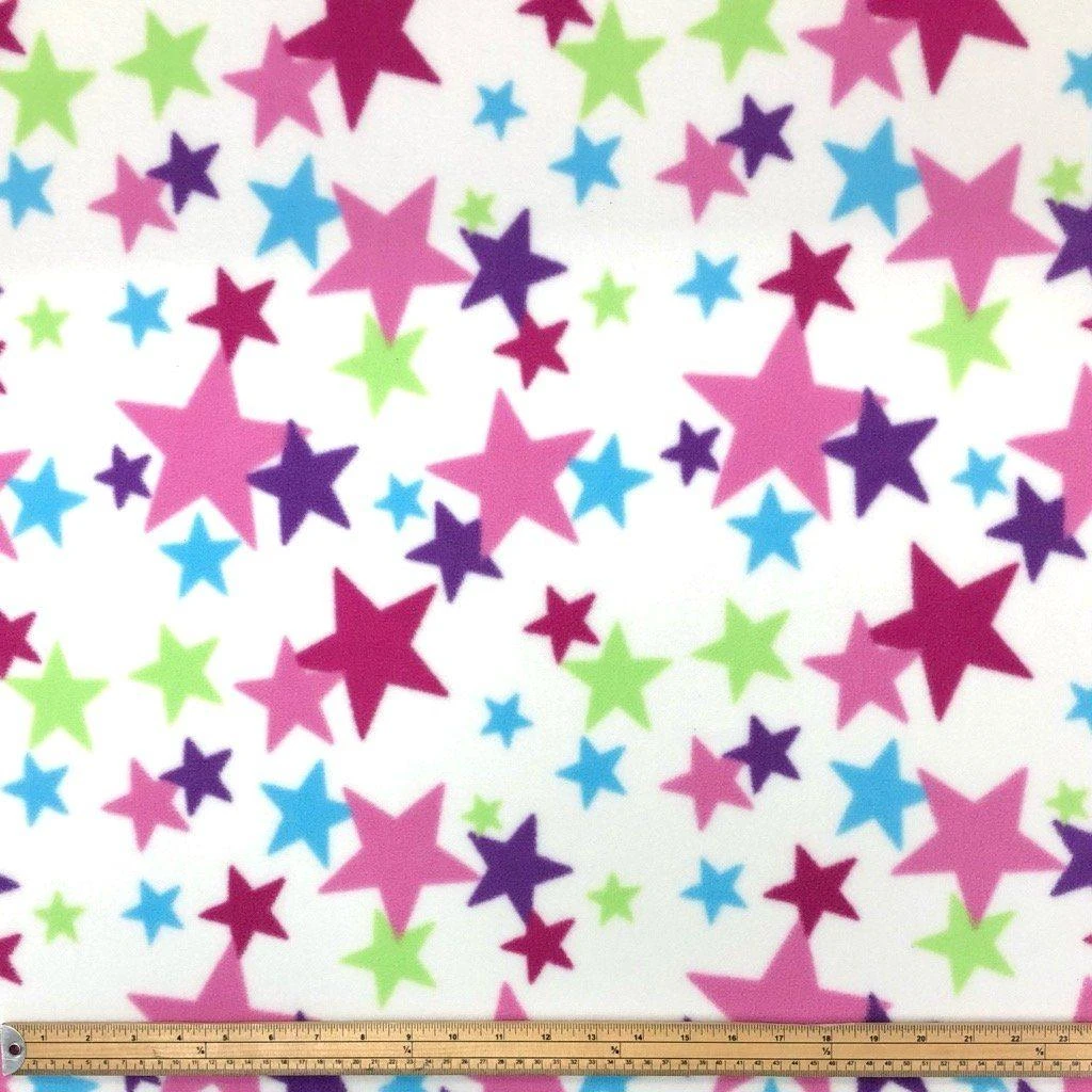 Multicoloured Stars On White Anti Pill Polar Fleece Fabric 2 Multicoloured Stars On White Anti Pill Polar Fleece Fabric - Image 2