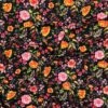 Botanical Floral On Black French Terry Fabric
