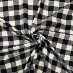 Black And Cream Checkered Brushed Cotton Fabric