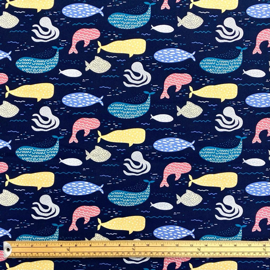 Ocean Animal Outline Rose & Hubble Cotton Poplin Fabric 2 Ocean Animal Outline Rose & Hubble Cotton Poplin Fabric - Image 2