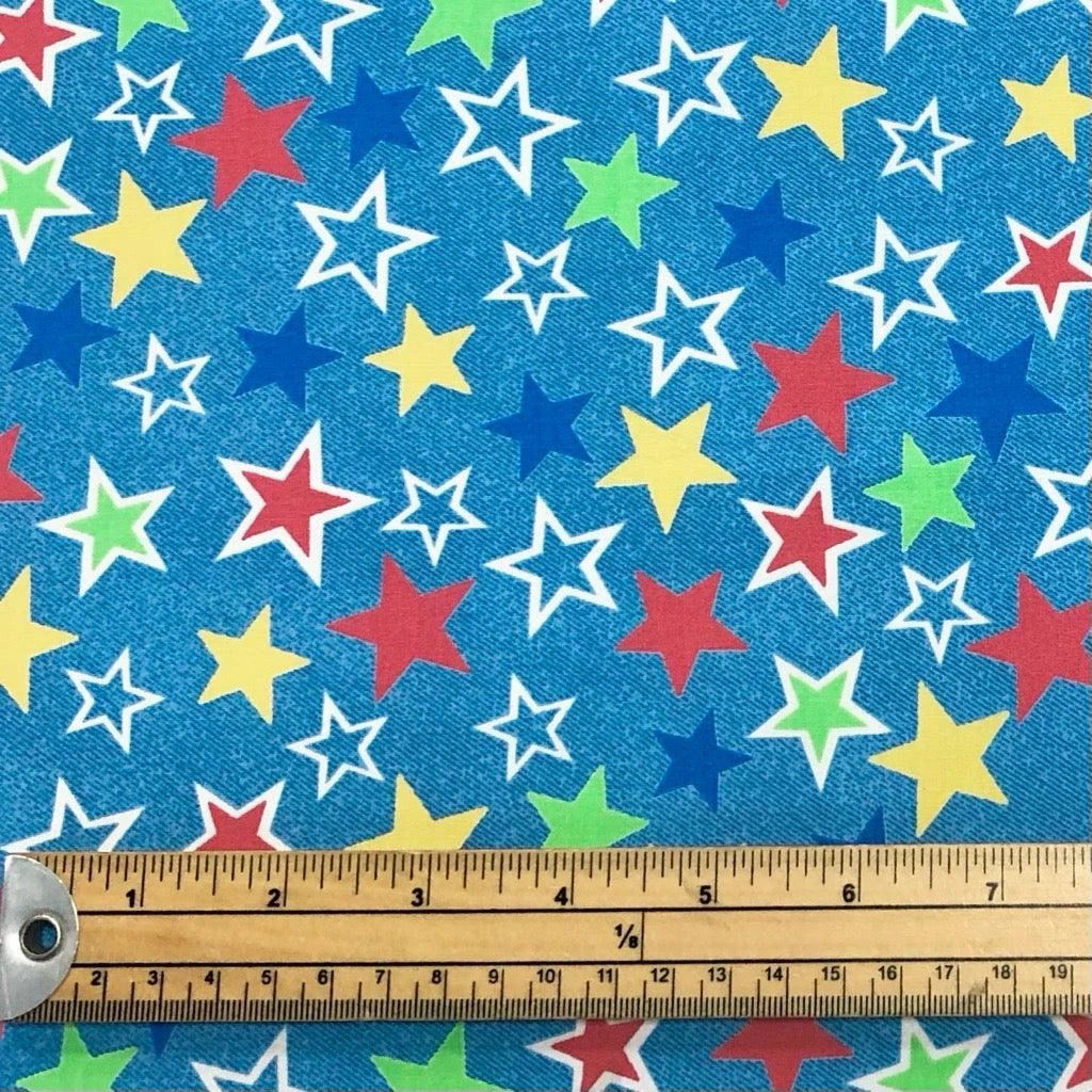 Stars On Denim Look Rose & Hubble Cotton Poplin Fabric 2 Stars On Denim Look Rose & Hubble Cotton Poplin Fabric - Image 2