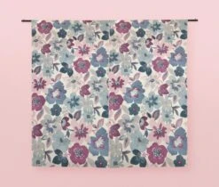 Large Floral Garden On White Panama Fabric -Ernst Fabric Store mockup of a set of two blackout curtains at a studio 30102 5