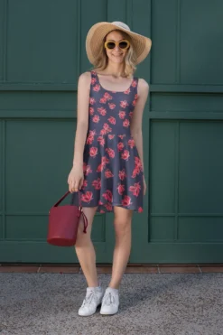 Red Floral On Navy Viscose Challis Fabric -Ernst Fabric Store red floral on navy viscose mockup